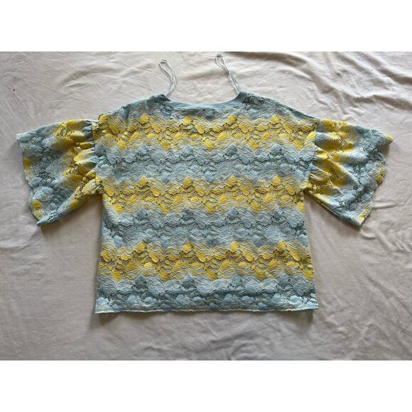 ZARA W&B Yellow & Blue Lace Floral Knit Top – Size M - Picture 6 of 6
